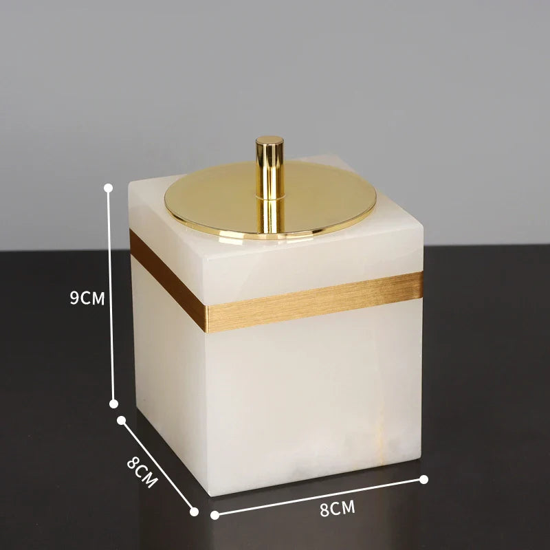 Afralia™ White Onyx Marble Bathroom Set Gold Luxury Soap Dispenser Toothbrush Holder