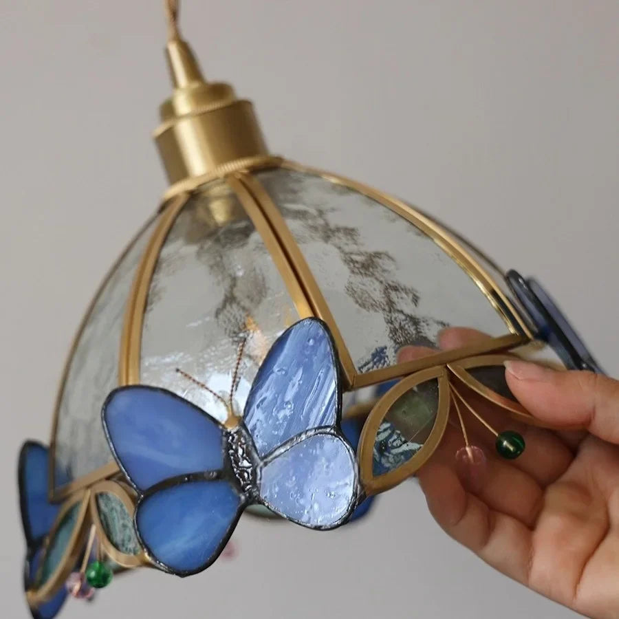 Afralia Tiffany Butterfly Glass Wall Lamp with Adjustable LED Light