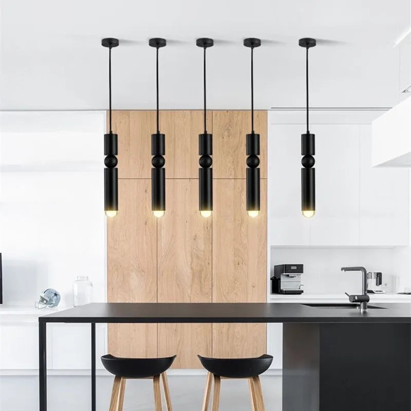 Afralia™ Metal Bullet Tube Pendant Lights for Bedroom Dining Kitchen Chandeliers