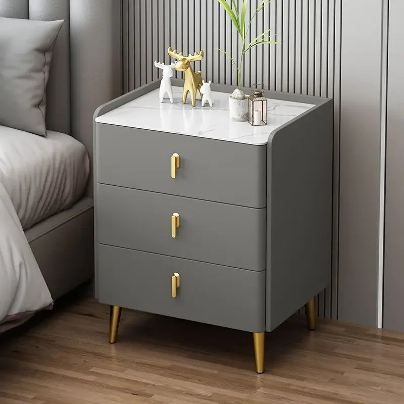 Afralia™ Solid Wood Bedside Table with Three Drawers, Modern Living Room Cabinet & Household Storage