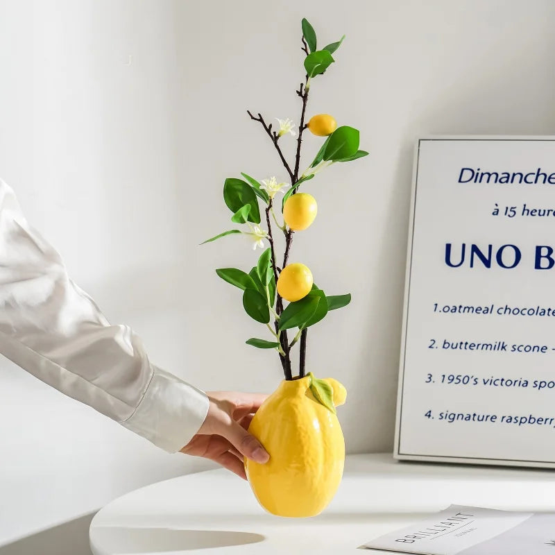 Afralia™ Lemon Flower Vase: Ceramic Vase for Home Decoration and Floral Arrangements