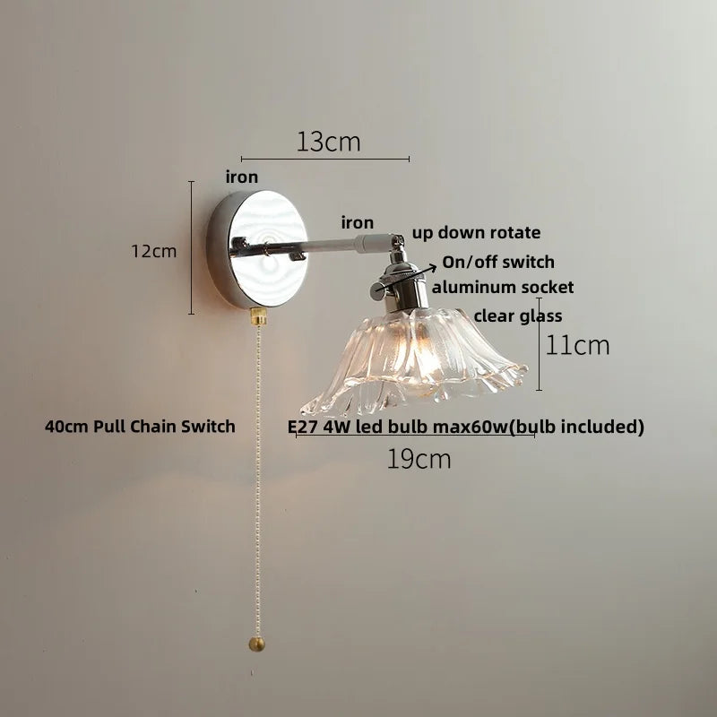 Afralia™ Clear Glass LED Wall Lamp Pull Chain Switch Modern Up Down Rotatable Stair Light Fixtures