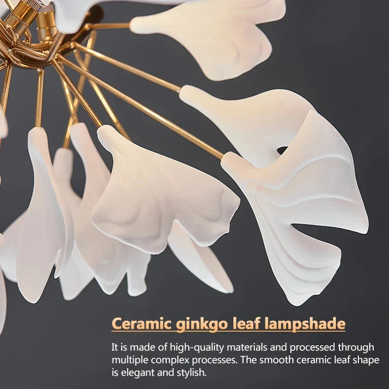 Afralia™ Leaf Branch Ceramic Chandelier | Modern Golden Lighting Fixture for Living Room