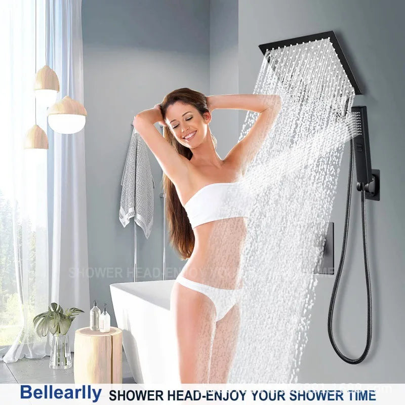 Afralia™ Black Full Shower System Set with Rain Pressure Spray Head and Faucet Panel