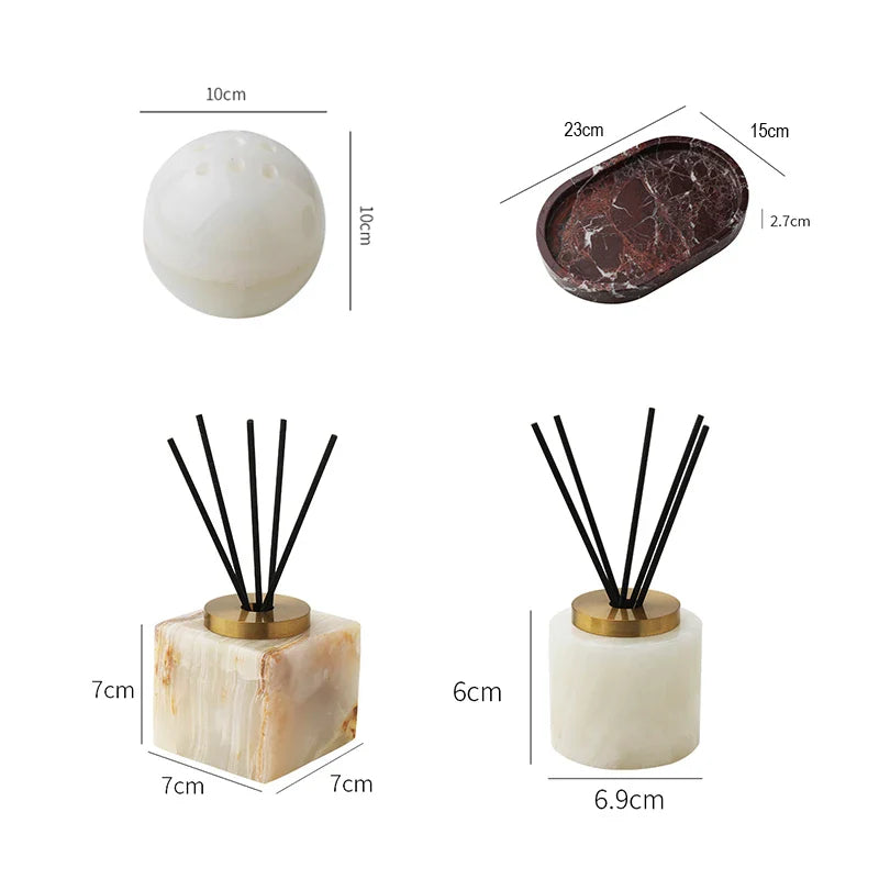 Afralia™ Marble Stone Fragrance Diffuser Travertine Sphere Incense Burner with Tray