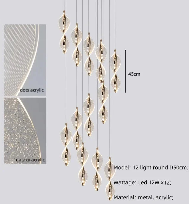 Afralia™ Spiral Gold LED Chandelier Acrylic Pendant Lights for Modern Bedside Stairs