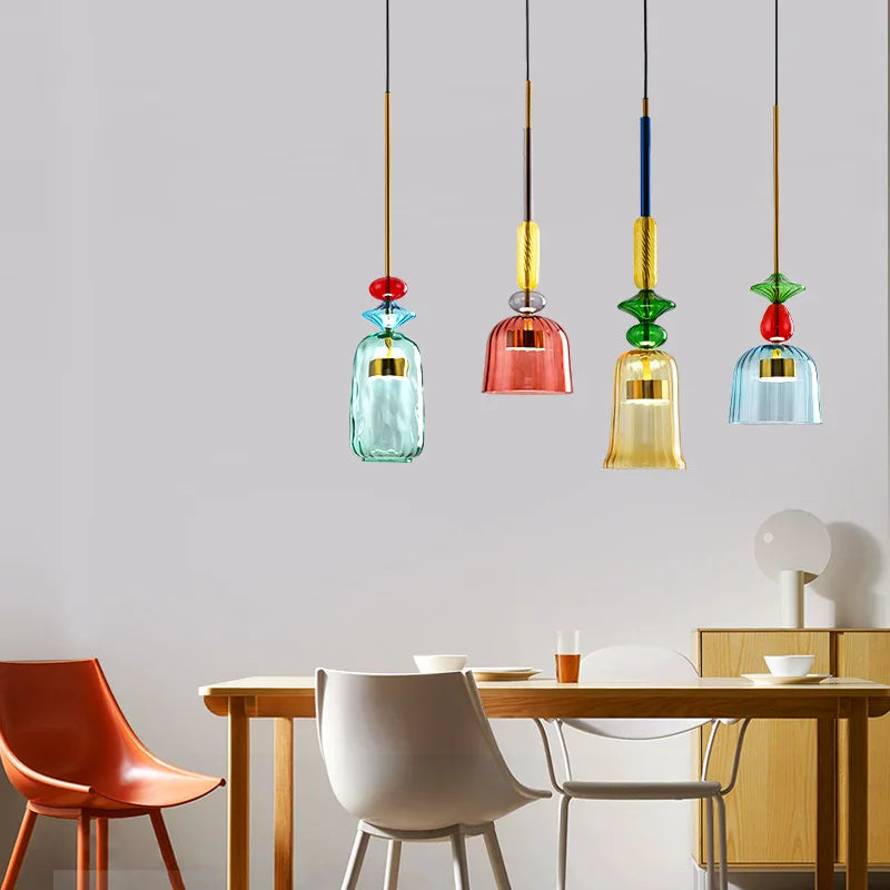 Afralia™ Macaron Candy Glass Pendant Chandelier, Modern Nordic LED Lighting for Home Decor