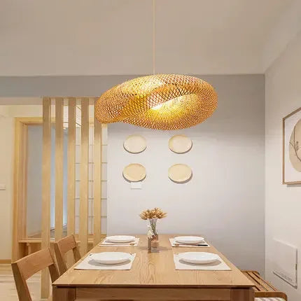 Afralia™ Bamboo Wave Pendant Lights - Handmade Rattan Shade for Indoor House Lighting