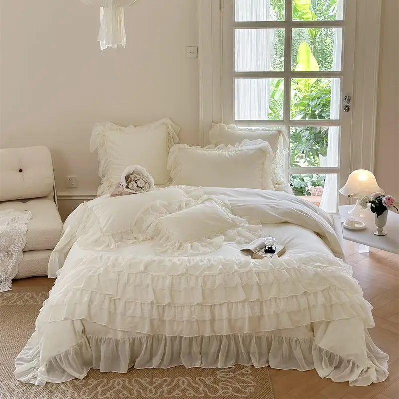 Afralia™ French Princess Bedding Set with Ruffles and Lace
