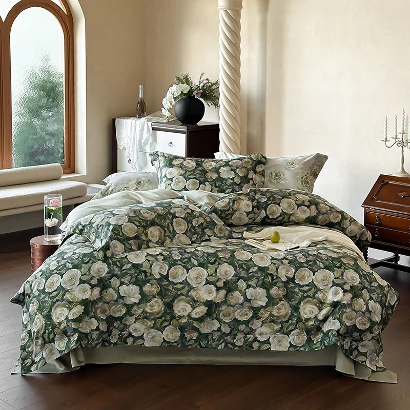 Afralia™ 1000TC Egyptian Cotton Floral Bedding Set: Duvet Cover, Flat/Fitted Sheet, Pillowcase