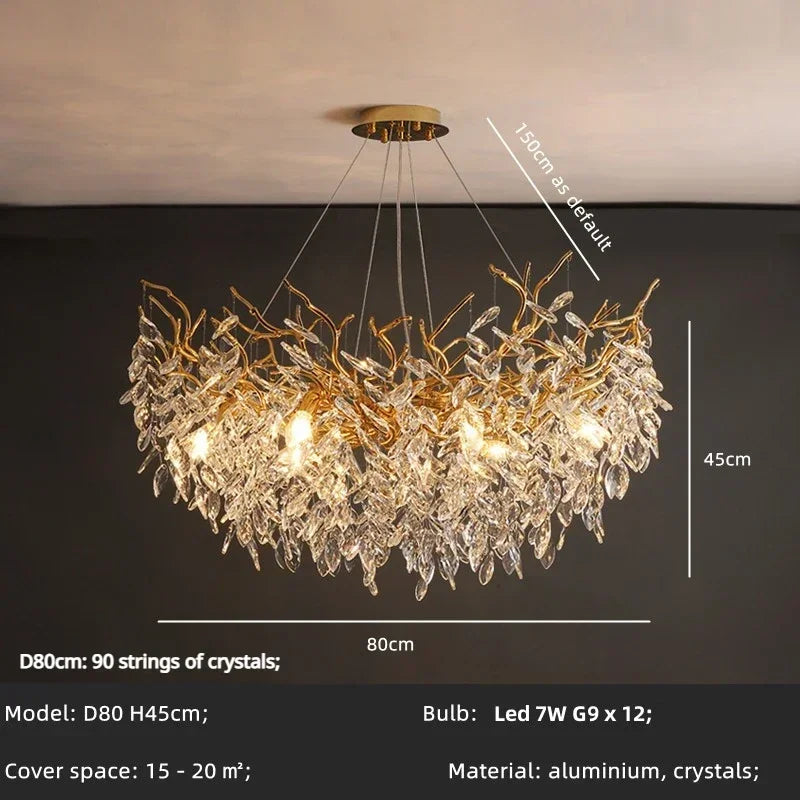 Afralia™ Crystal Branch Pendant Light Chandelier Luxe LED Gold Droplight