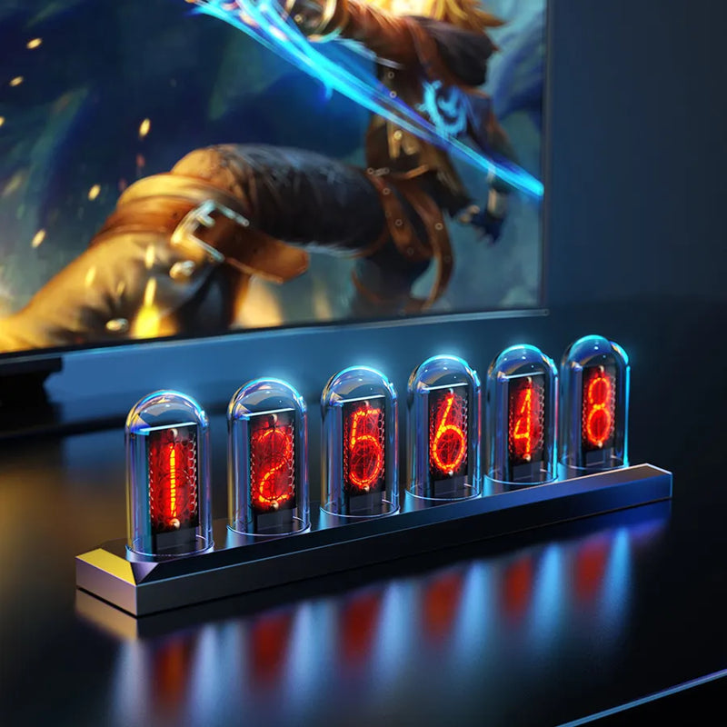 Afralia™ RGB Nixie Tube Clock LED IPS Color Screen Analog Digital Night Lights