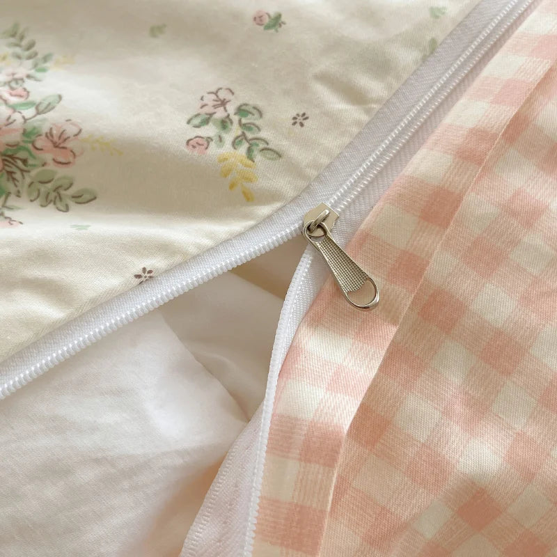 Afralia™ Cotton Small Florals Princess Bedding Set - Queen Size - Duver Cover Bed Sheet Bed Skirt Pillowcases