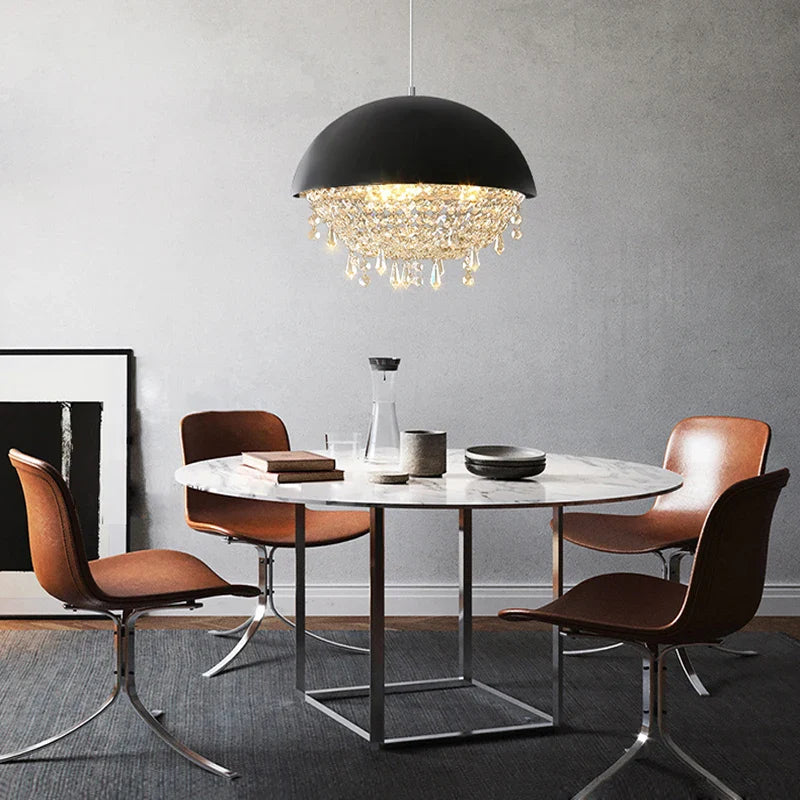 Afralia™ Modern Black White Hemisphere Hanging Chandelier Pendant Light for Living Dining Room