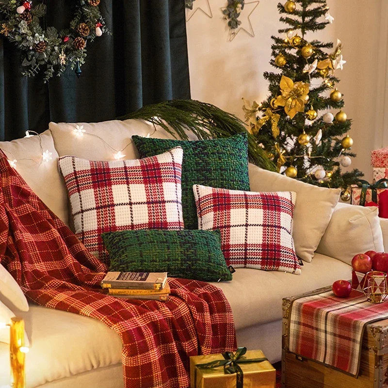 Afralia™ Christmas Plaid Weave Cushion Cover - Festive Decorative Throw Pillow Cover