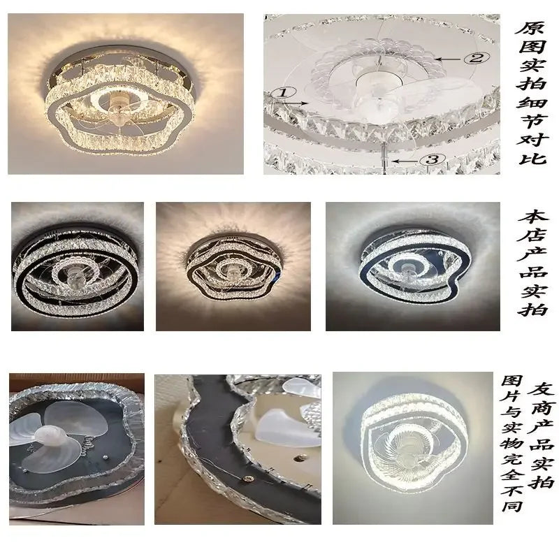 Afralia™ Crystal LED Ceiling Fan Remote Control Modern Bedroom Light Fixtures