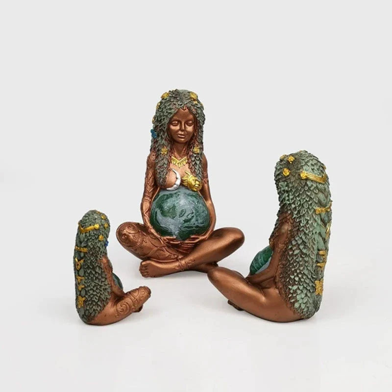Afralia™ Gaia Mother Earth Lotus Yoga Pose Resin Figurine Decor for Home Nature Sculpture