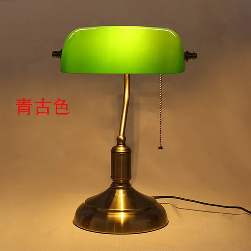 Afralia™ Glass Lampshade Bank Desk Table Lamps White Green LED Light E27