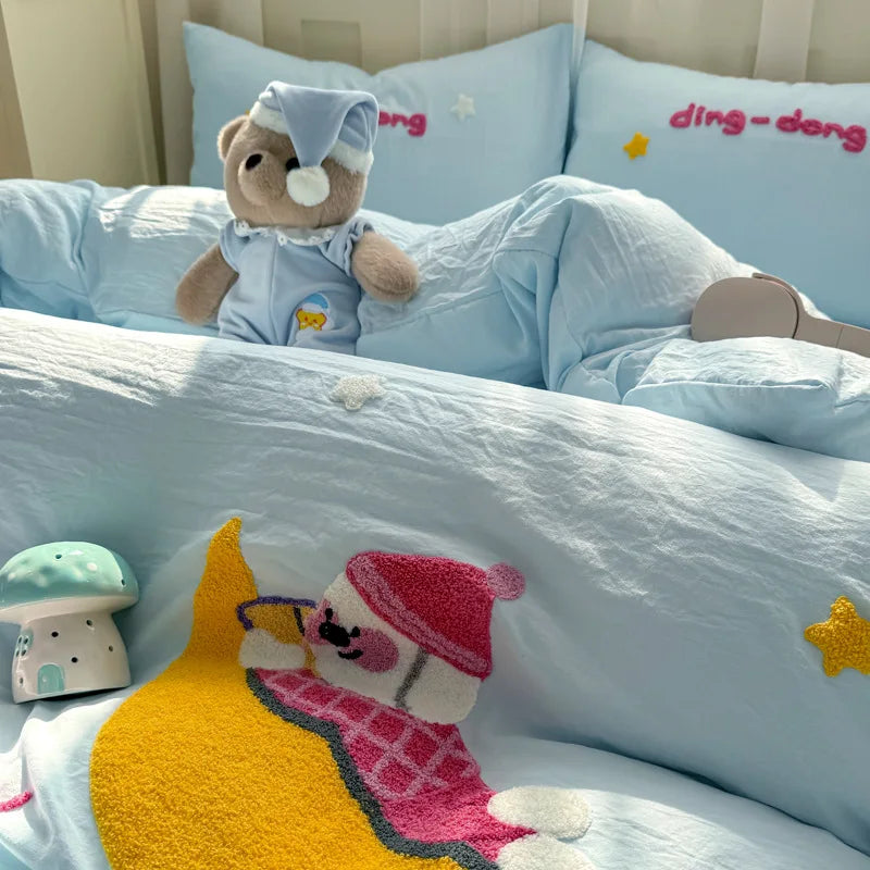 Afralia™ Cartoon Embroidery Bed Sets - Super Soft & Cute Bedding Set for Kids & Adults