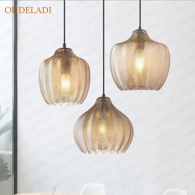 Afralia™ Amber Glass Pendant Lights for Kitchen, Restaurant, Bedroom - E27 Luminaires