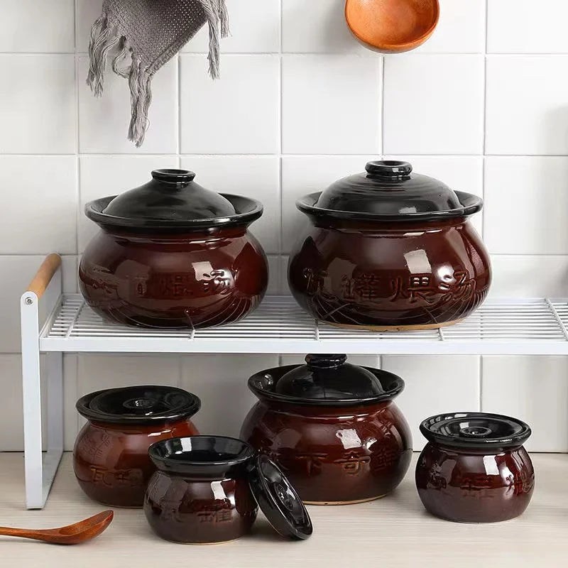 Afralia™ Ceramic Casserole Soup Stew Pot with Lid - Kitchen Cooking Pot