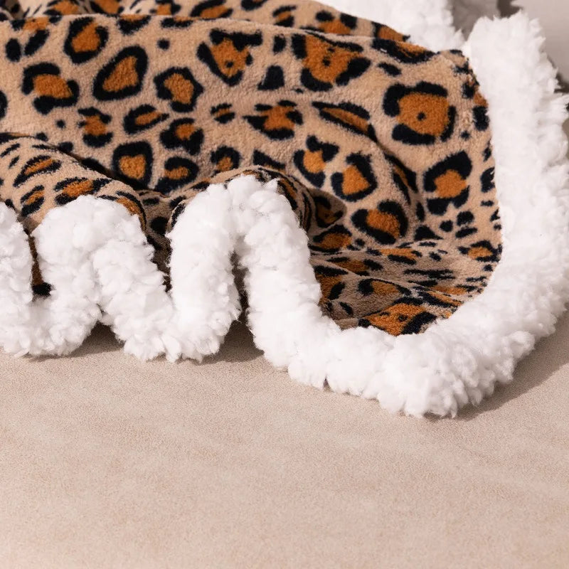 Afralia™ Double Layer Leopard Print Coral Fleece Blanket - 150X200Cm Office Bedspread