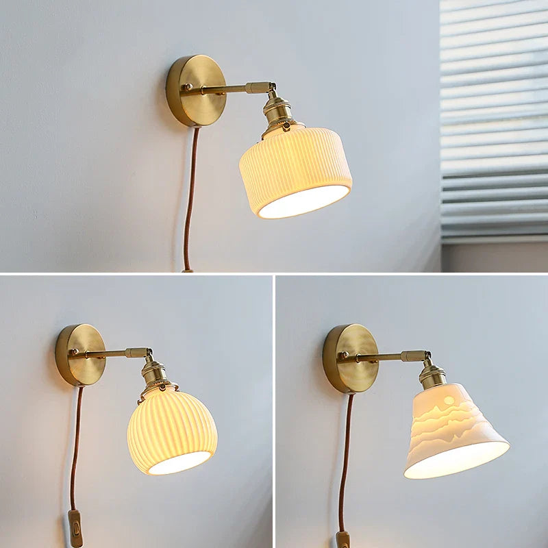 Afralia™ Ceramic Wall Sconce with Adjustable Iron Arm for Living Room Décor