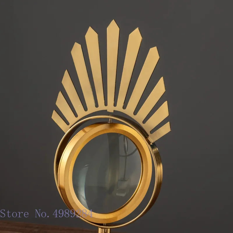 Afralia™ Golden Metal Eyes Magnifying Glass with Crystal Glass Base - Modern Home Decoration