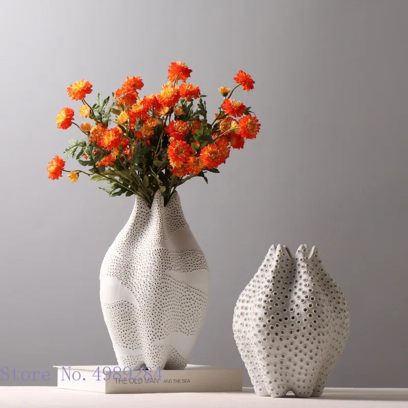 Afralia™ Dot Pattern Ceramic Vase: Handmade Abstract Geometric Home Decoration