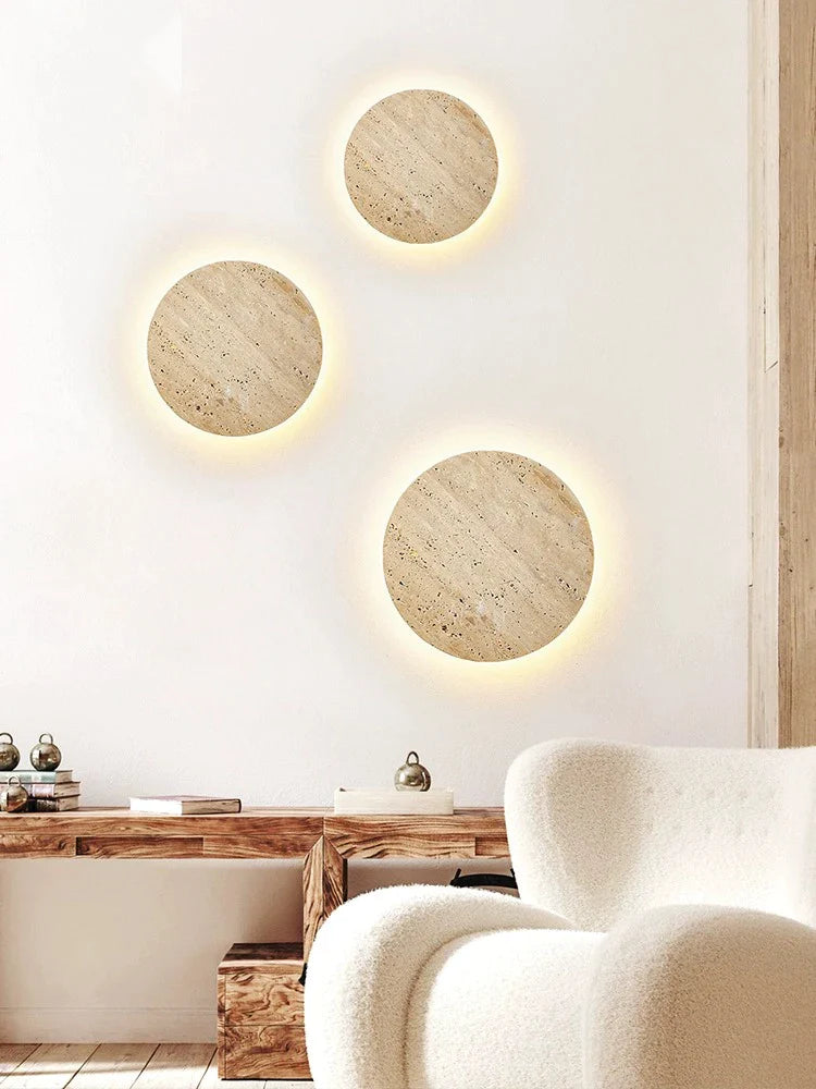 Afralia™ Stone Round Wall Lamp: Cream Retro Bedroom Lighting for Home Decor