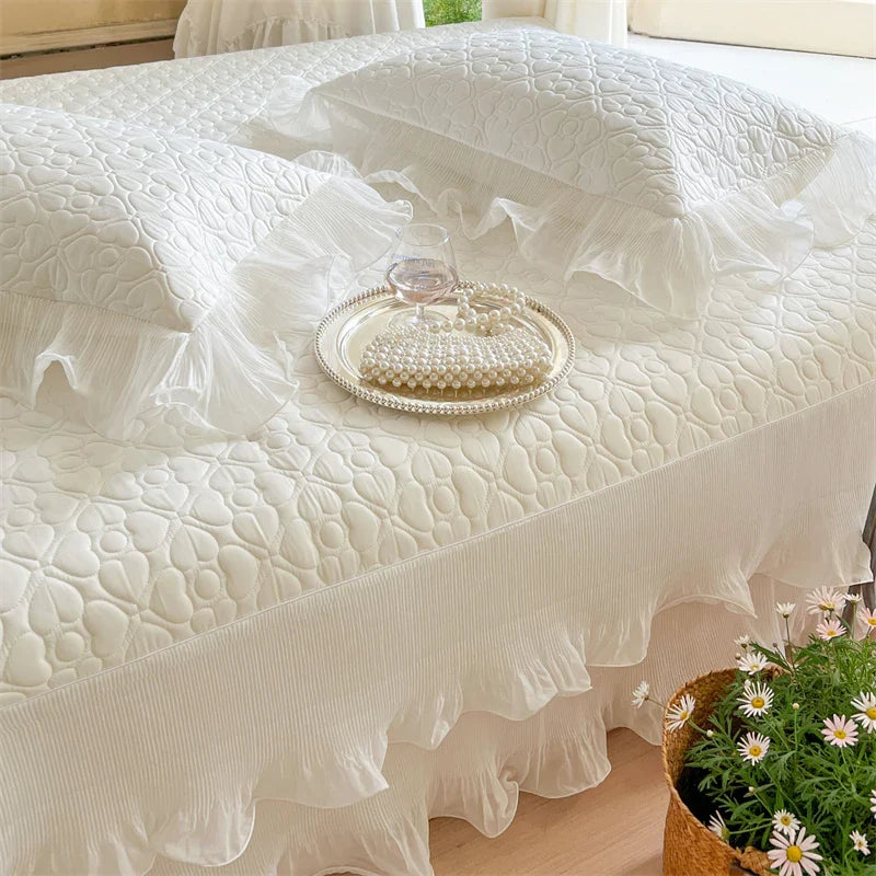 Afralia™ Lace Ruffles Quilted Cooling Bed Skirt Set