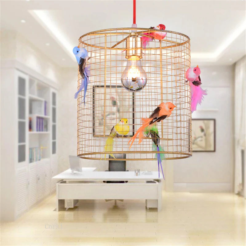 Afralia™ Gold Bird Cage Pendant Lamp for Nordic Loft Home Living Room Bedroom