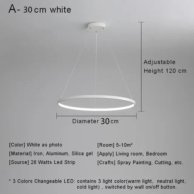 Afralia™ Modern Black Ring LED Pendant Light Chandelier for Home Decoration