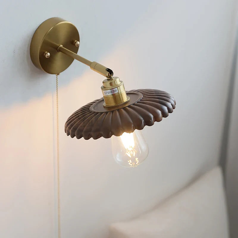 Afralia™ LED Walnut Wood Wall Lamp Pull Chain Switch Modern Indoor Light