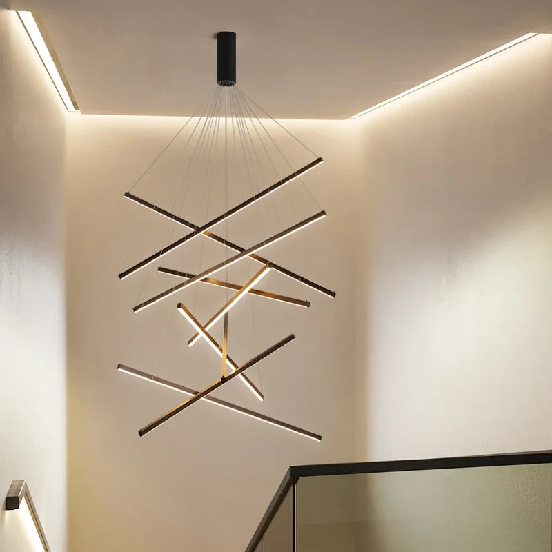 Afralia™ Stair Chandelier LED Dimmable Modern Light Fixture for High-Rise Living Space