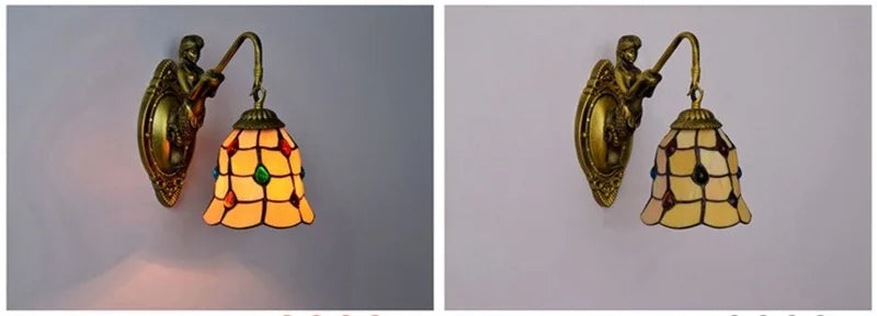Afralia™ Nordic Tiffany Glass Wall Lamp for Bedroom and Corridor