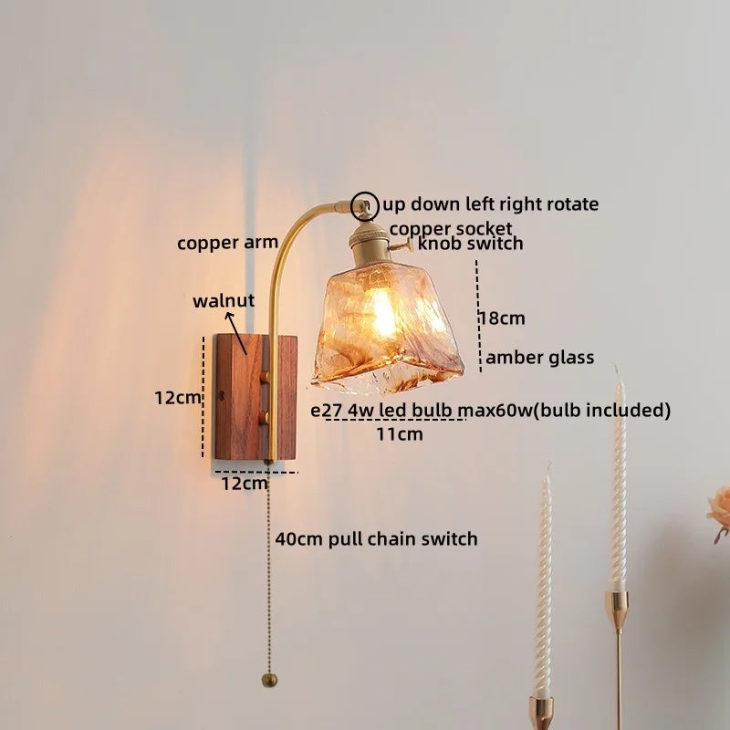 Afralia™ Ceramic Walnut LED Wall Lights Modern Bedside Lamp - Knob Switch