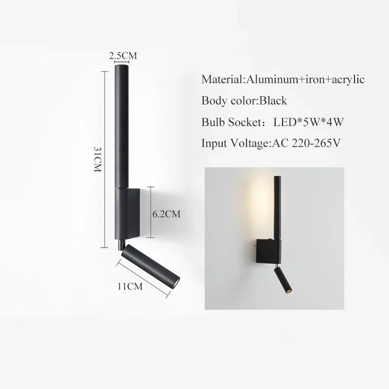 Afralia™ Rotatable LED Wall Mount Bedside Reading Lamp - Modern Minimalist Sconce Light
