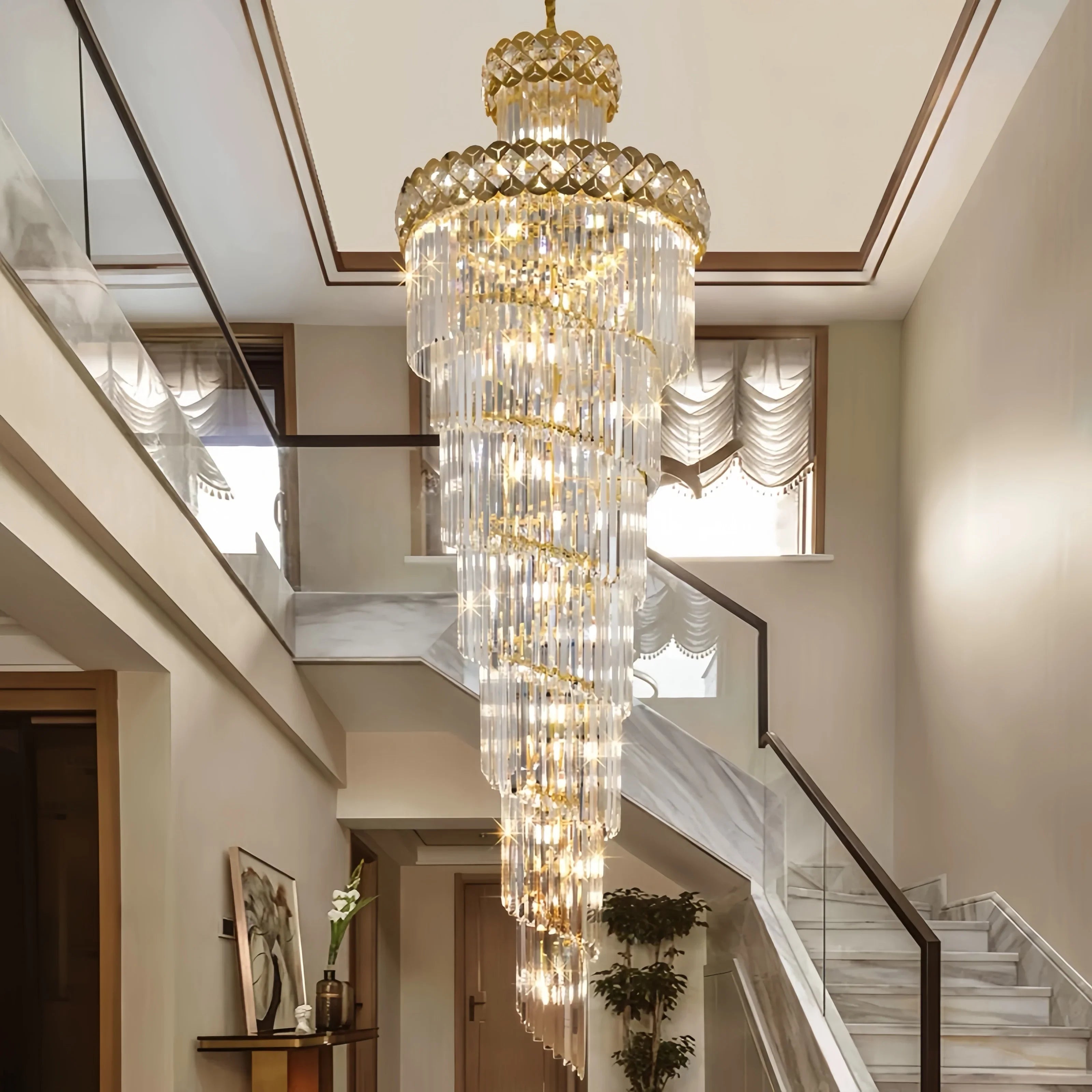 Afralia™ Luxury Crystal Chandeliers: Rotating Pendant Light for Villa, Hotel, Lobby, Living Room