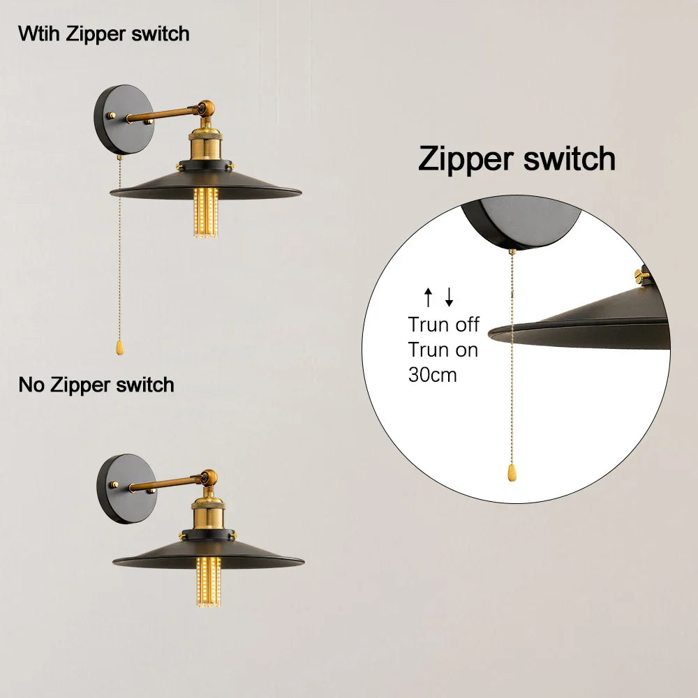Afralia™ Vintage Industrial Wall Sconce with Switch, Black Wall Lamp for Loft Bedroom
