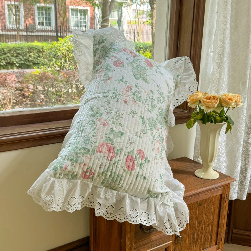 Afralia™ Lace Ruffles Bed Skirt Set with Pillowcases for 1.2-2M Beds