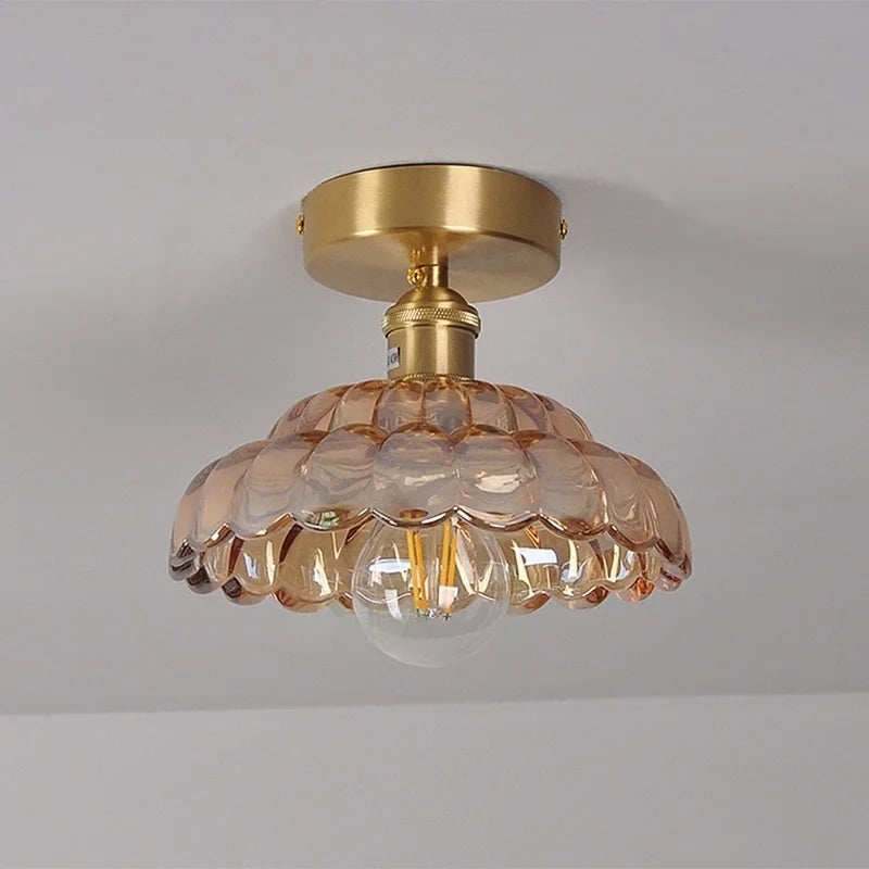Afralia™ Amber Glass LED Ceiling Lamp Nordic Modern Simple Indoor Lighting