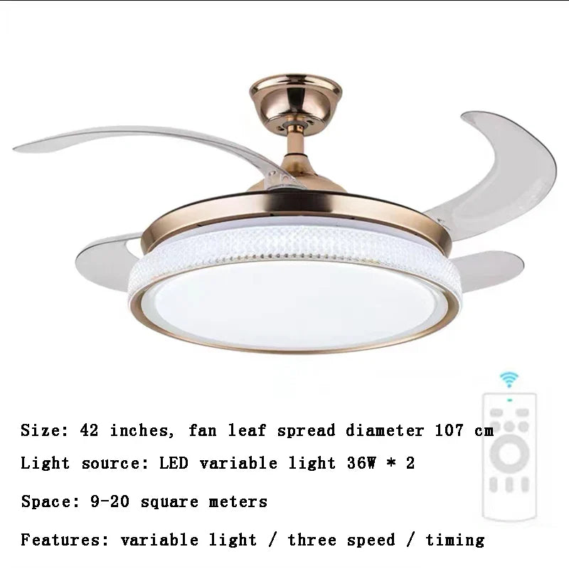 Afralia™ Modern LED Ceiling Fan with Retractable Blades and Remote Control