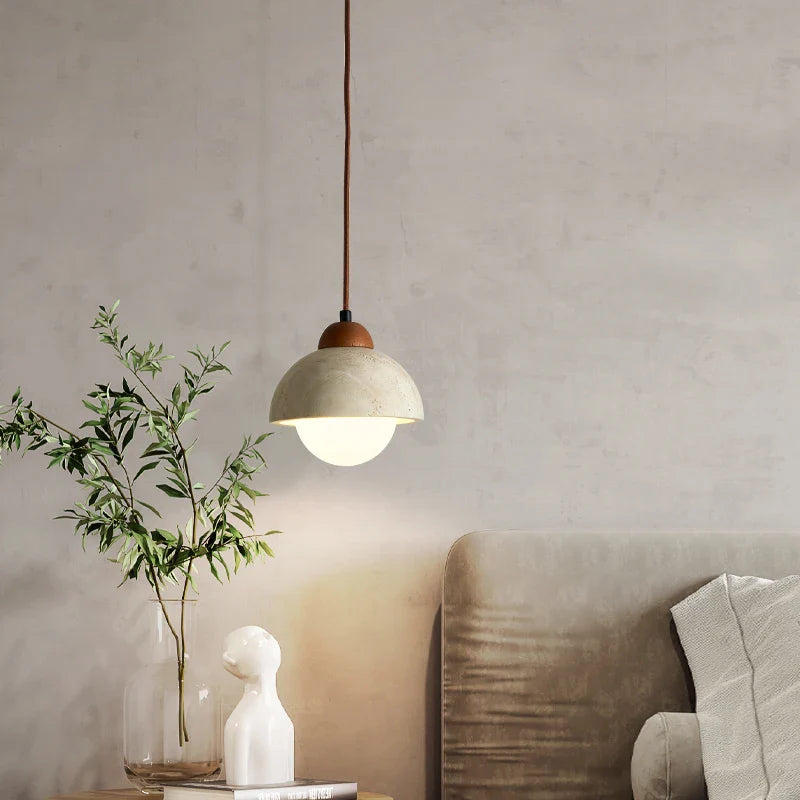 Afralia™ Yellow Travertine Glass LED Pendant Light Fixture for Bedroom, Dining, Living Room