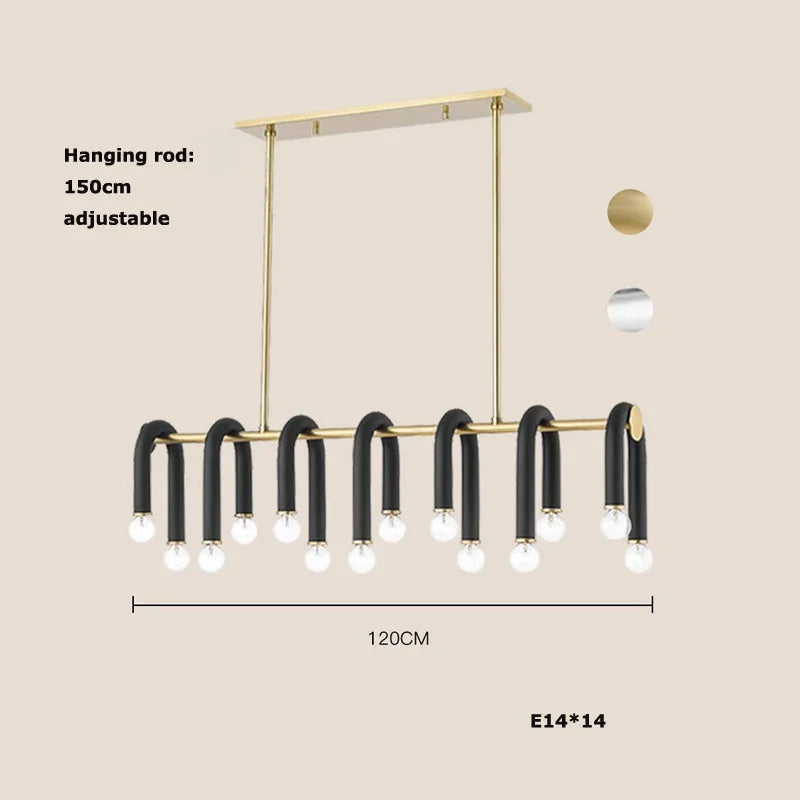 Afralia™ LED Gold Black U-shaped Tube Chandelier for Living Room Luxe Decor