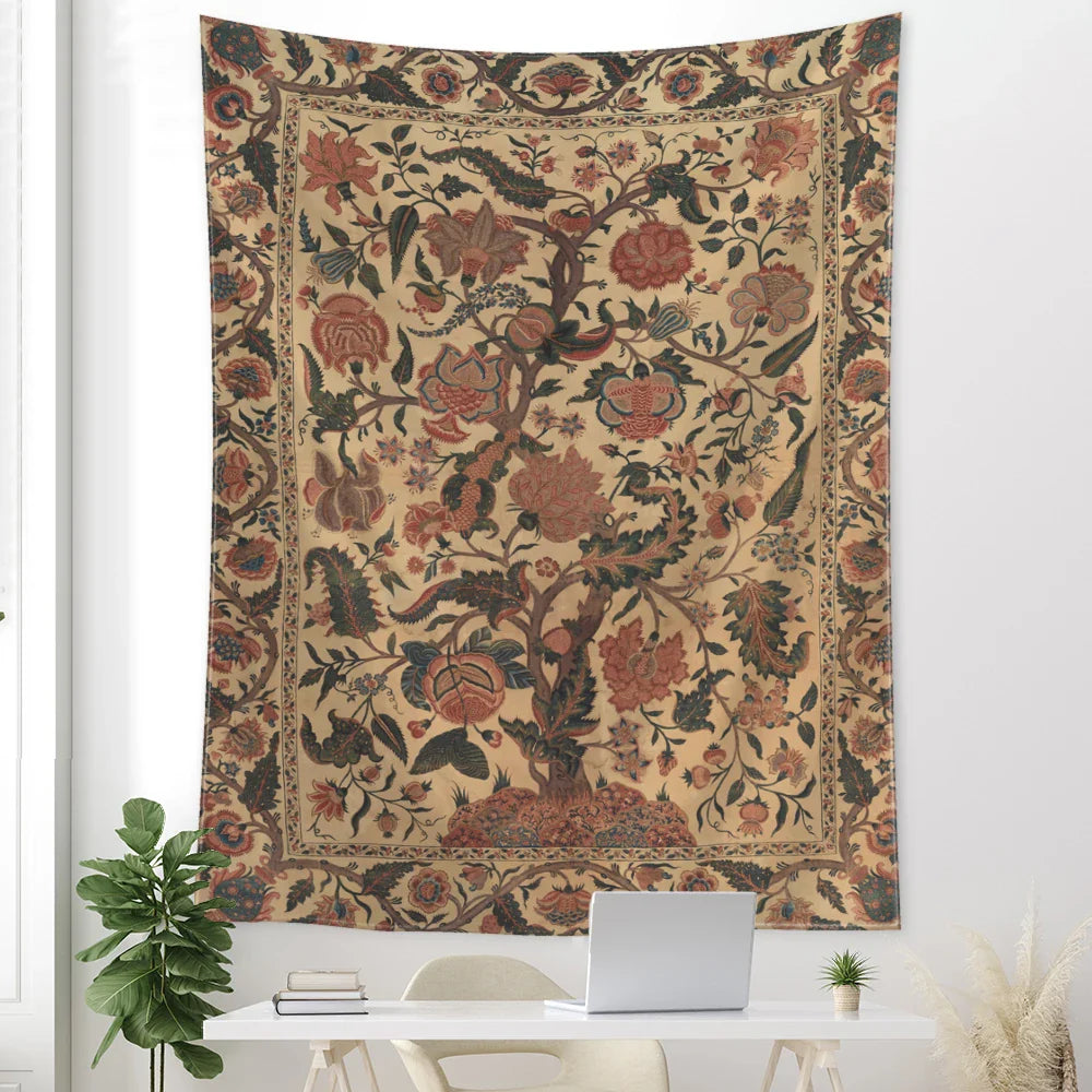 Orange Tree Of Life Tapestry Wall Hanging by Afralia™- Abstract Art for Home Decor