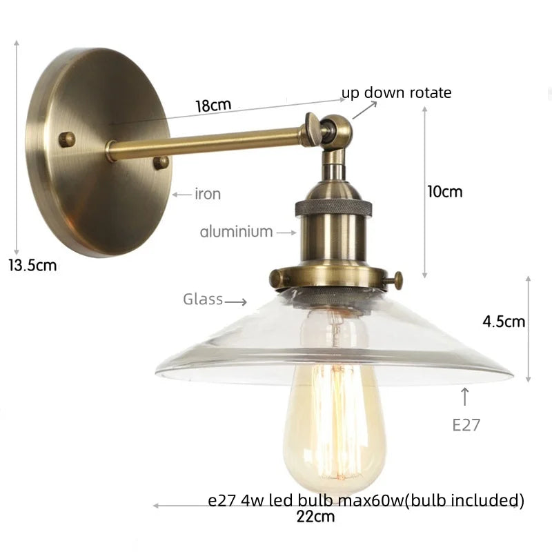 Afralia™ Vintage Industrial LED Wall Lamp with Clear Glass Shade