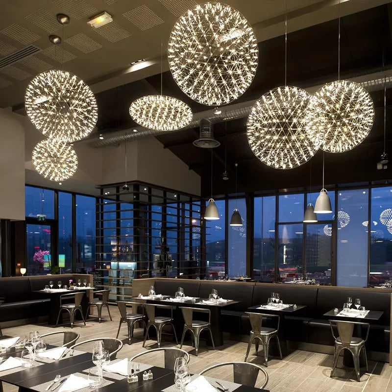 Afralia™ Modern Spark Ball Chandelier for Restaurant Living Room: Creative Round Pendant Lamp