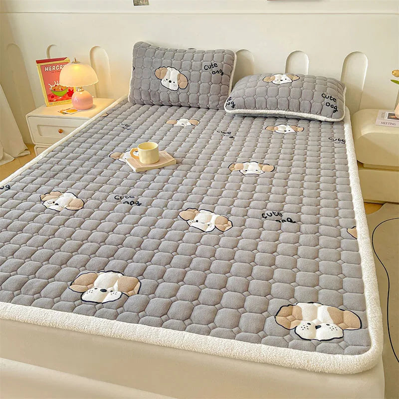Afralia™ Milk Velvet Printed Mattress Topper: Thick Warm Cartoon Cushion for All Seasons