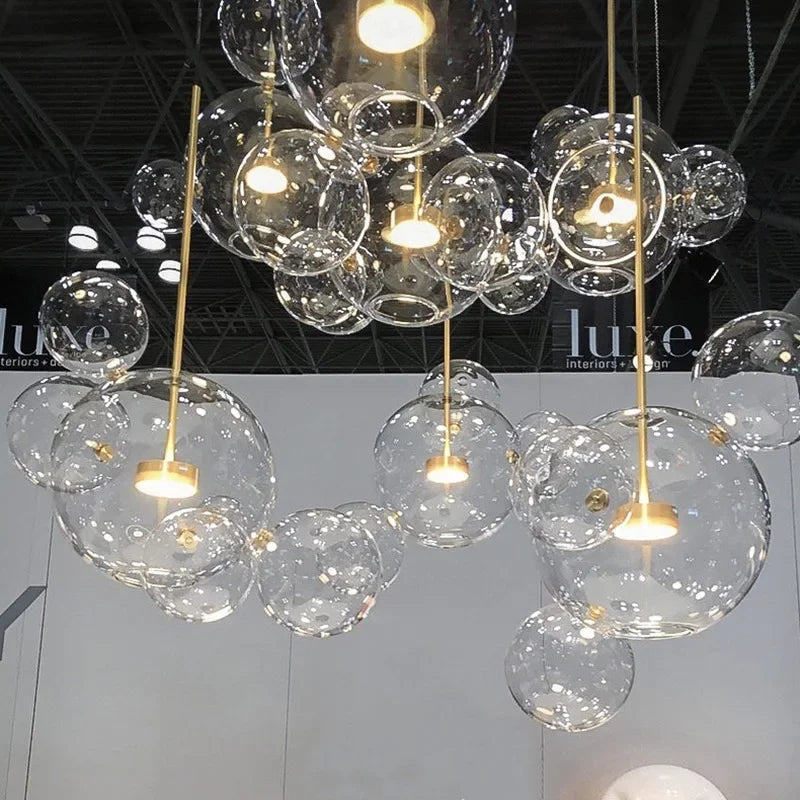 Afralia™ Glass Bubble LED Chandelier: Stylish Ceiling Lighting for Dining & Living Room